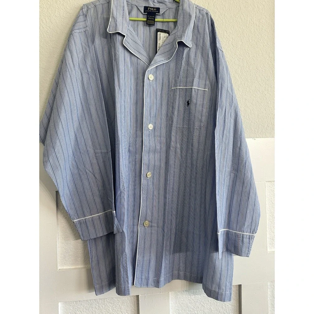 Polo Ralph Lauren Men's Blue Striped Pajama Top Shirt 2xl Cotton Loungewear